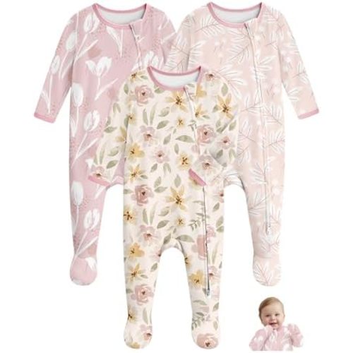 Baby Pajamas 100% Cotton Baby Sleepers for Newborn 0-3 3-6 6-9 Months 3Pcs Footie Pajamas Baby Boys Girls Clothes