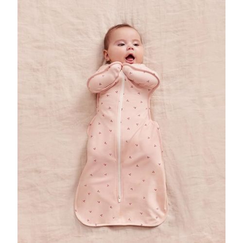 Love to Dream Swaddle Up Bamboo, Arms Up Position, Soft and Luxurious 100% Viscose from Bamboo - Wearable Blanket - 1.0 TOG - (20-24°C) Ideal for Moderate Temps (Cherries Blush, Small, 3.5–6kg)