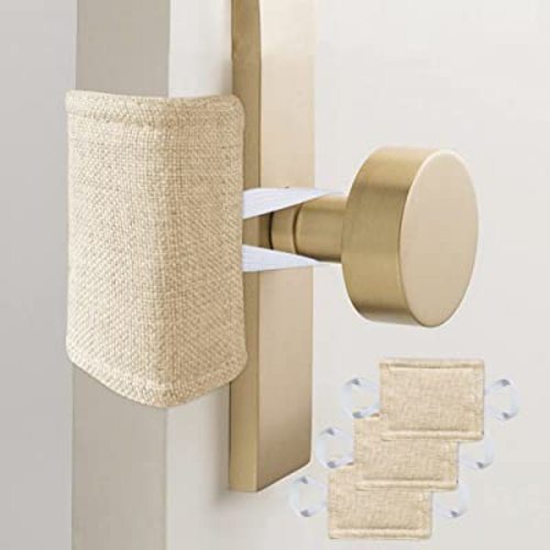 Door Latch Covers Door Cushion, Door Cushion Noise Reducing for Babies Light Sleepers No Slamming Durable Material - 4x3 Inch, Wheat Beige, Pack-3