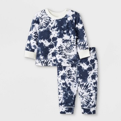 Grayson Mini Baby French Terry Tie-Dye Sweatshirt & Bottom Set - White