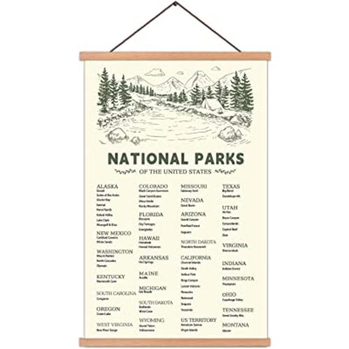 KAIRNE US National Park Checklist Poster,Park Posters for Travel Sign With Wooden Hanging Framed(28CMx46CM),Inspirational Rustic Decor,National Park Map Posters Gift for Hiker or National Park Lover