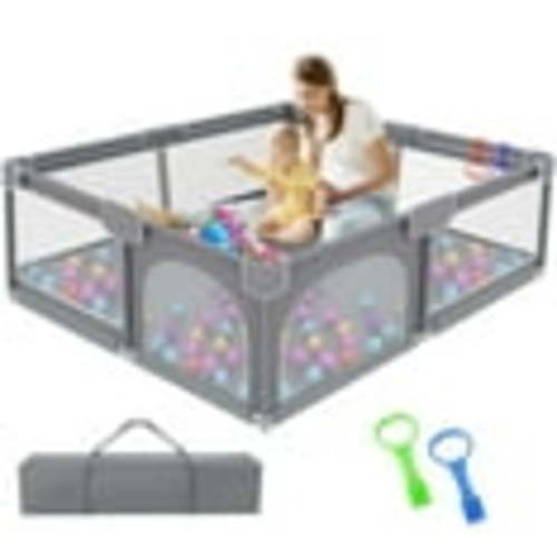Ucradle Baby Playpen for Babies and Toddlers, 36x36x27" Large Baby Playard, Infant Activity Center with Gate, Anti-Slip Base and Soft Breathable Mesh, Gray