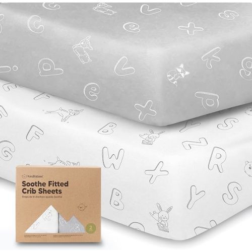 2-Pack Organic Crib Sheets for Boys, Girls - Jersey Fitted Crib Sheet, Baby Crib Sheets Neutral, Crib Mattress Sheet, Cotton Crib Sheets, Breathable Crib Sheet, Baby Mattress Sheets (ABC Land Cloud) - Abc Land Cloud