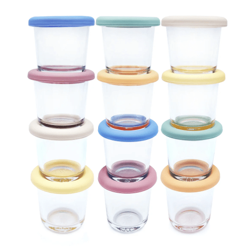 4oz Glass Baby Food Storage Jars | Food Grade Silicone Lids | Set of 12 | Neutral Colors