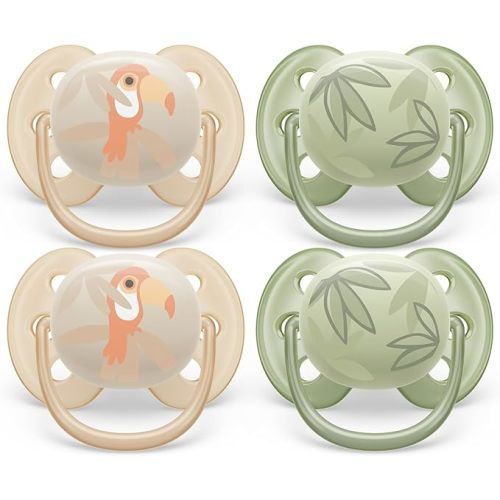 Philips Avent Ultra Soft Baby Pacifier, 0-6 Months, BPA-Free, 4-Pack | Soft Flexible Shield, For your baby's sensitive skin, 98% nipple acceptance*, Food-Grade Slicone, Sterilizer Case, SCF091/24
