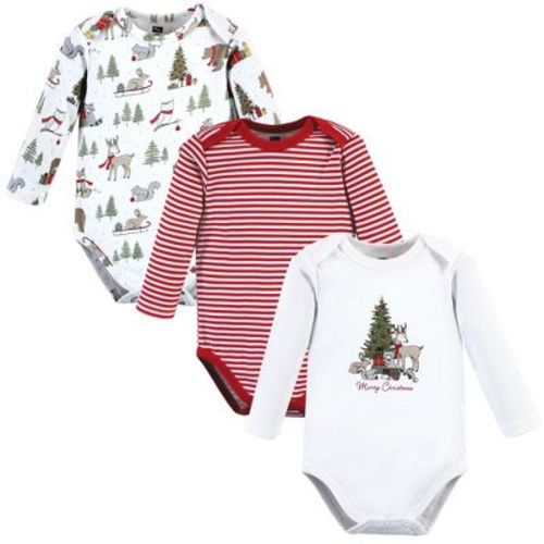 Hudson Baby Cotton Long-Sleeve Bodysuits, Christmas Forest 3-Pack, 3-6 Months