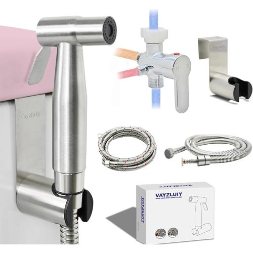 Vayzluiy Handheld Toilet Bidet Sprayer for Toilet-Adjustable Water Pressure Control with Bidet Hose for Feminine Wash, Stainless Steel Brushed Nickel Cloth Diaper for Baby Wash (Matte Black, 1)