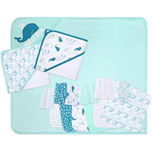 The Peanutshell Hooded Baby Bath Towel & Wash Cloth Set, 23 Pieces, Nautical