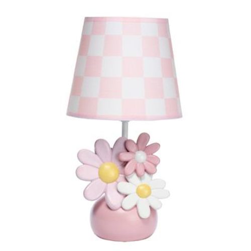 Lambs & Ivy Daisy Dreams Hand-Painted Pink Floral Lamp with Shade and LED Bulb (Includes LED Light Bulb)