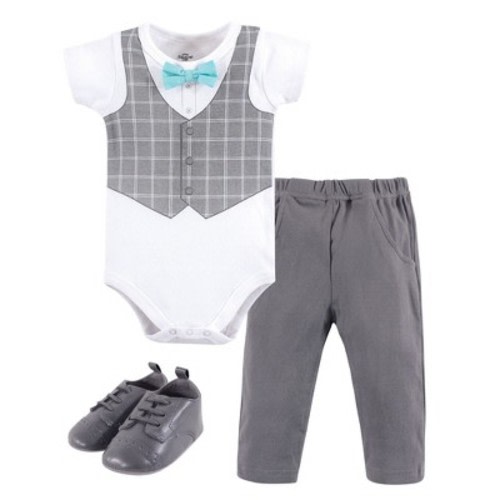 Little Treasure Baby Boy Cotton Bodysuit, Pant and Shoe 3pc Set, Mint Bow Tie, Size: 9-12 months