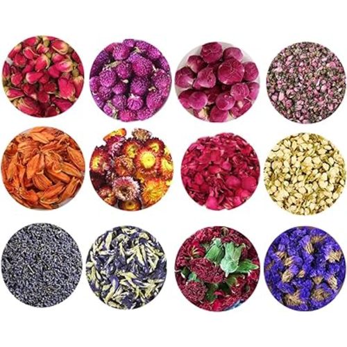TooGet Dry Flowers and Herbs Accessories Decorations Natural 12 Bags Set Dried Flowers for Soap Bath Bombs Making and Dried Flower Crafts