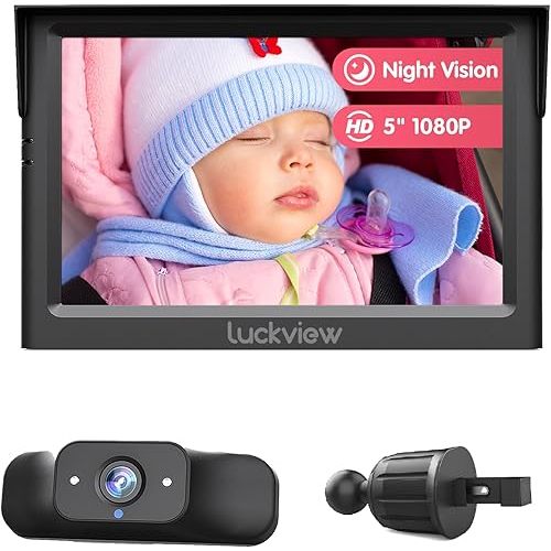 BM1 Baby Car Camera with Air Vent Clip, 5'' 1080P Monitor with IR Night Vision, 3X Zoom for Back Seat Rear Facing, 5 Mins Easy Installation