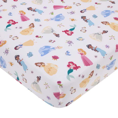 Disney Princess Pink, Blue, and Yellow Fitted Crib Sheet
