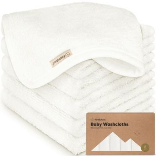 KeaBabies 6pk Deluxe Baby Washcloths, 10x10 Organic and Soft Baby Wash Cloth, Baby Bath Towel, Face Cloths (White)