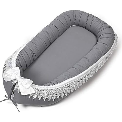 Baby Lounger,100% Breathable Soft Newborn Lounger for Tummy Time & Play, Portable Adjustable Infant Floor Seat for Travel, Newborn Must Have Essentials Baby Registry Search(Grey Set)