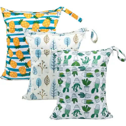 babygoal Wet Dry Bags for Baby Cloth Diapers, Washable Travel Bags, Beach, Pool, Gym Bag for Swimsuits & Wet Clothes with Two Zippered Pockets 3 Pack, 3LN05