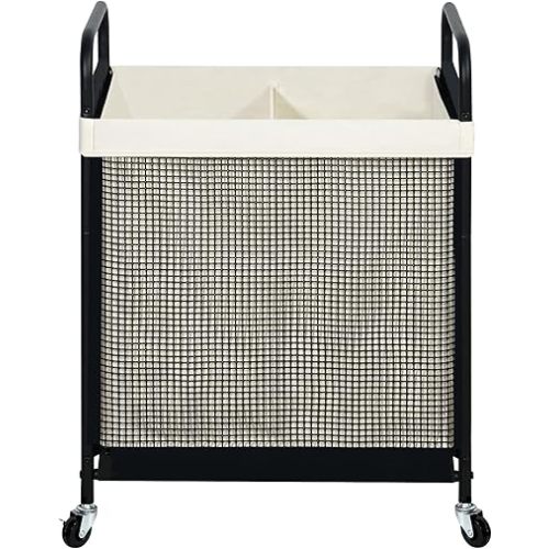 STO STO Laundry Hamper 2 Section, 100L Rolling Laundry Sorter Cart with Removable and Washable Liner Bag, Rolling Clothes Hamper with Metal Handle for Laundry Room and Bedroom