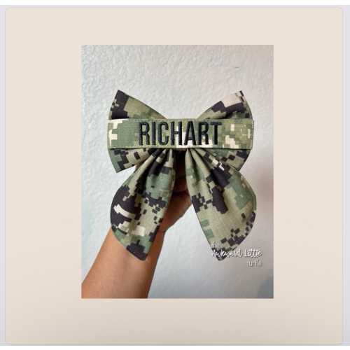 Name Tape Fable Bow, Military Bow, Hair Accessories, Marine Bow, Army, Baby Bow, OCP Bow, Handmade, Deployment Homecoming, Embroidery Bow