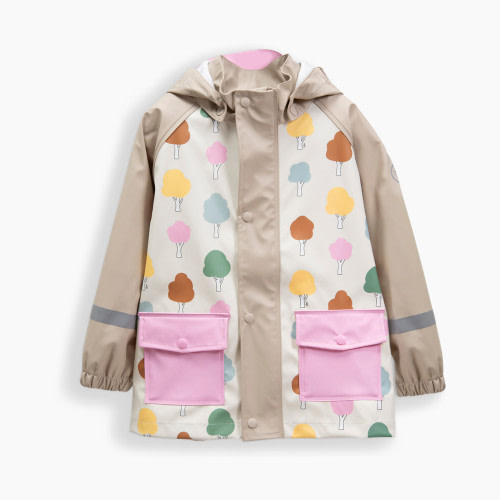 7AM Enfant Rain Jacket - Print Tree Beige, 18-24 M