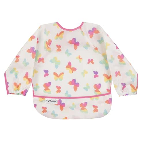 Tiny Twinkle Mess Proof Baby Bib|Waterproof Smock Bib for Eating,Machine Washable Full Sleeve with Pocket(Butterflies, Small 6-24 Months)