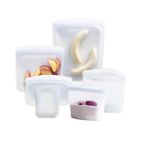 Stasher Premium Silicone Reusable Food Storage Bags, 6-Pack, Clear | Multi-Use Food Storage Bags, Lunch Bag, Travel Containers | BPA Free, Leak-free, Dishwasher-Safe, Eco-friendly