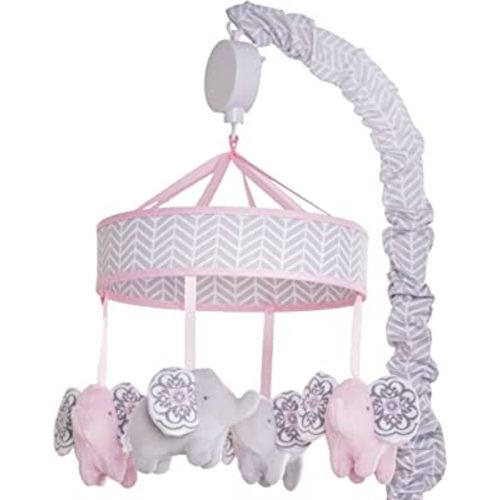 Baby Mobile Crib Mobile Musical Mobile - Elephant Mobile from The Elodie Collection in Pink and Grey
