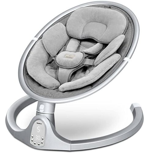 BabyBond Baby Swings for Infants, Bluetooth Infant Swing with 10 Preset Lullabies, 5 Point Harness Belt, 5 Speeds and Remote Control - Portable Baby Swing for Indoor and Outdoor (Aluminum) - Grey
