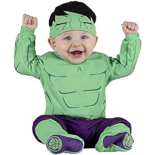 Marvel Hulk Official Infant Halloween Costume - Premium Quality Minky Fabric Jumpsuit and Non-Slip Booties