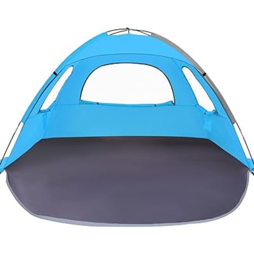 WhiteFang Beach Tent Anti-UV Portable Sun Shade Shelter for 3/4/6 Person, Extendable Floor with 3 Ventilating Mesh Windows Plus Carrying Bag, Stakes and Guy Lines