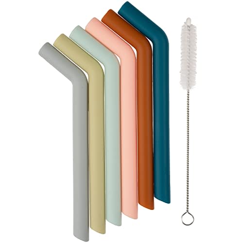Simka Rose Silicone Straws for Kids - 5-Inch Multicolor - Short Bendy Reusable Straws for Toddlers & Babies with Cleaning Brush - BPA Free
