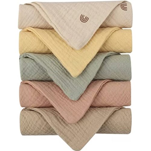 Baby Muslin 100% Cotton Burp Washcloth - 4 Layer Hypoallergenic Saliva Soothe Face Washcloths - Burp Cloths 10x10 inch -Newborn Essentials -Burp Cloths for Baby Boy and Girl (Pastel Colors)