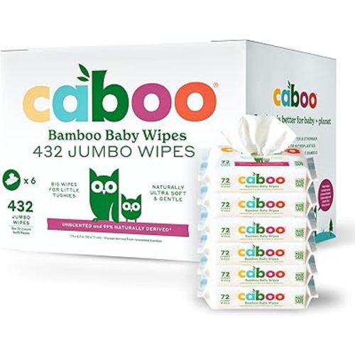 Caboo Tree Free Baby Wipes, Eco-Friendly Naturally Derived Baby Wipes for Sensitive Skin, 6 Resealable Peel Tab Travel Packs, 72 Wipes Per Pack, Total of 432 Wipes