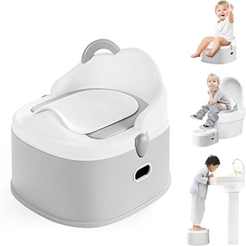 3-in-1 Toddler Potty Training Toilet & Detachable Training Seat & Sturdy Step Stool, Larger Potty Chair for Boy & Girl with Comfortable Backrest, Armrests, Splash Guard