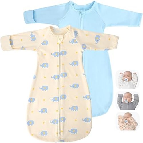 2 Pack Transitional Swaddle Sack with Arms Up & Sleeves, Mitten Cuffs, 2-Way Zipper, Sleep Sacks Blanket for Newborns - Calms Startle Reflex, Newborns Baby Boys & Girls Sleep Bag