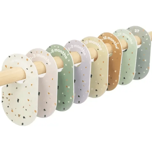 3 Sprouts Baby and Toddler Hanger Closet Dividers Set of 8 - Durable Nursery Closet Organizer for Baby Clothes by Size/Age for Infant to Toddler, Boy & Girl - Terrazzo