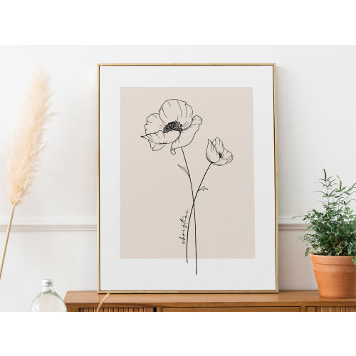 Birth Month Flower Print, Minimalist Flower Wall Art, Botanical Line Art Flowers, Neutral Beige Wall Decor, Digital Download printable