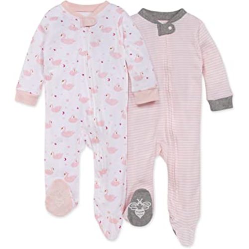 Burt's Bees Baby Baby Girls' 100% Organic Cotton Zip Front One-Piece Sleep & Play Loose Fit Pajamas