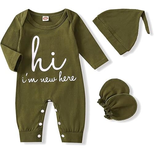 Coming Home Outfit Newborn Baby Boy Romper Letter Print Bodysuit Jumpsuit+Hat+Gloves 3PCS Clothes Set