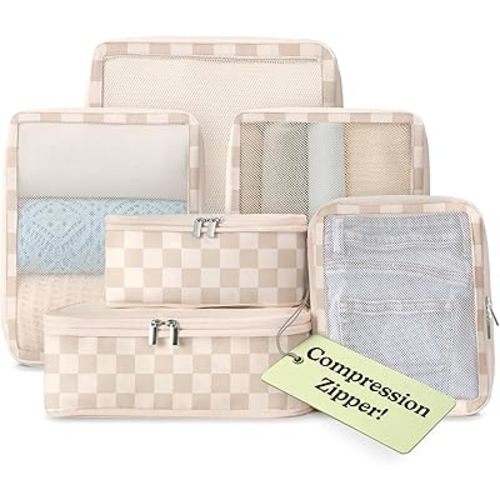 Vandel Space-Saving Compression Packing Cubes for Women, Men, 6-Pack Compressible Carry On Suit Case Organizer Luggage Packing Cubes for Travel Compression Organizer Bags for Luggage, Suitcase Cube