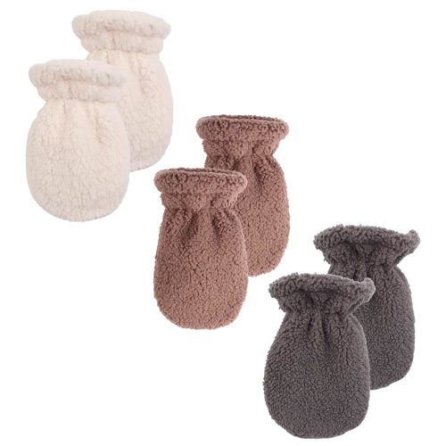 Peecabe Winter Warm Baby Mittens Infant Toddler Fleece Gloves for Boys and Girls Cozy Mittens Set 0-24 Months (White+Dark Gray+Coffee,S)
