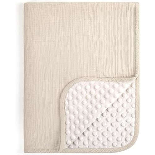 lulumoon Baby Blankets for Newborn Muslin: Thermal Minky Dotted Backing - Cotton Receiving Blanket for Baby Essential & Registry Gift 30"x40"(Ivory)