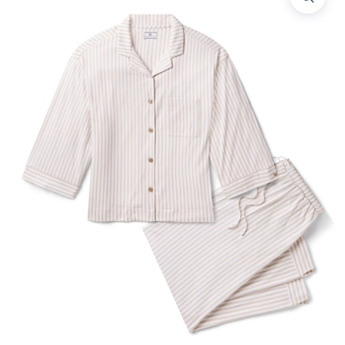The Olivia Wide Leg Pima Pajama Set in Camel Ticking
