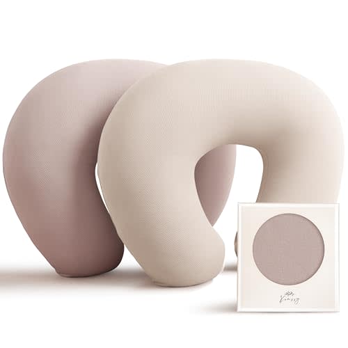 Konssy Nursing Pillow Covers for Baby Girls Boys Newborn, Soft Stretchy Rayon Slipcovers for Breastfeeding Pillow, Hidden Zipper, Machine Washable, 2 Pack (Beige,Taupe)