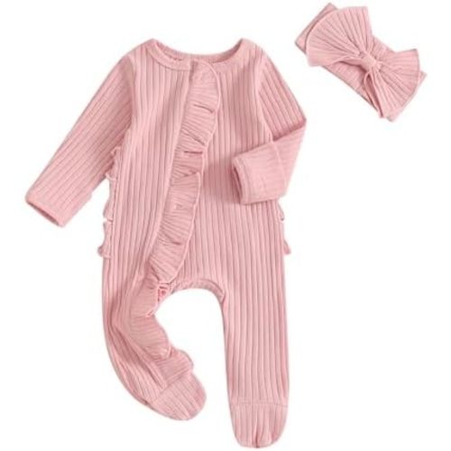 Newborn Baby Girl Fall Winter Outfits Clothes Knit Jumpsuit Ruffle Romper Newborn Coming Home Outfit for Baby Girl