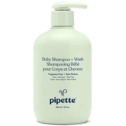 Pipette Baby Shampoo and Body Wash - Fragrance Free, Tear-Free Bath Time, Hypoallergenic, Moisturizing Plant-Derived Squalane, New Formula, 11.8 fl oz