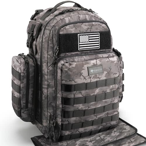 Dinictis Dad Diaper Bag, Mens Diaper Bag Backpack with Diaper Changing Mat, Military Diaper Backpack with Molle Webbing, Waterproof Pouch, Baby Wipes pocket, Insulated Bottle Pockets- Black Camo