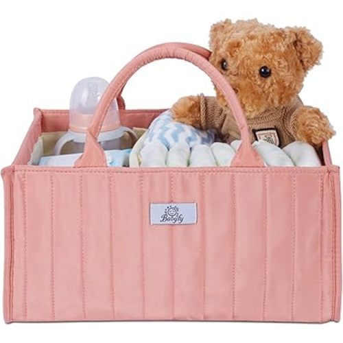 Diaper Caddy Organizer, Stylish Nursery Storage Basket for Newborn Essentials. Perfect Baby Shower Set, Fitting Seamlessly into Diaper Stations and must-have for parenting journey (Blush Pink)