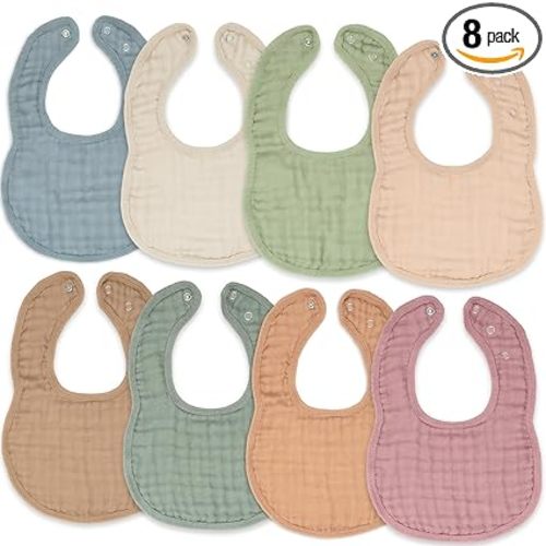 Comfy Cubs Muslin Bibs for Babies, Pack of 8
