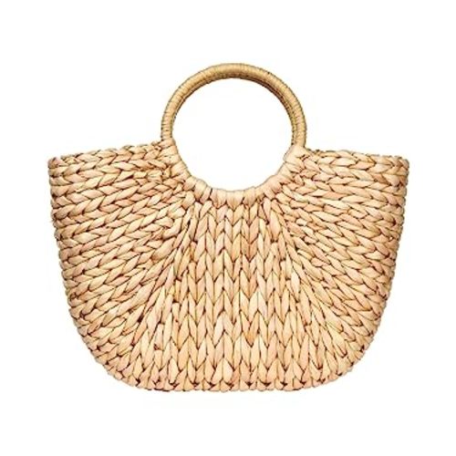 Summer Rattan Bag for Women Straw Hand-woven Top-handle Handbag Beach Sea Straw Rattan Tote Clutch Bags (Khaki) : Clothing, Shoes & Jewelry