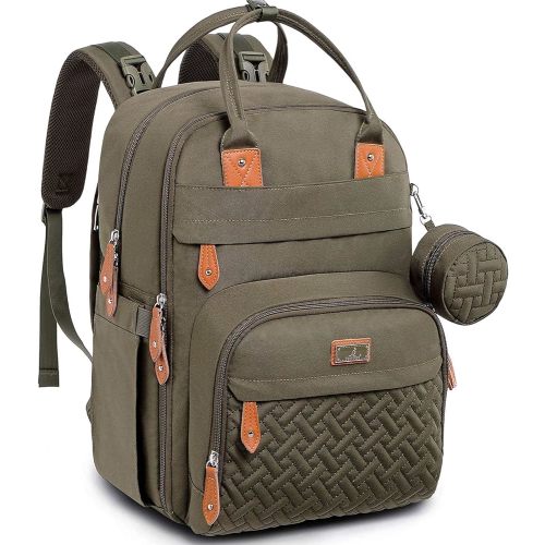 BabbleRoo Diaper Bag Backpack - Baby Essentials Travel Tote - Multi Function Water Resistant Diaper Bag, Travel Essentials Baby Bag with Changing Pad, Stroller Straps & Pacifier Case - Army Green